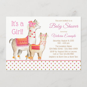 Llama Mama Baby Girl Invitaciones