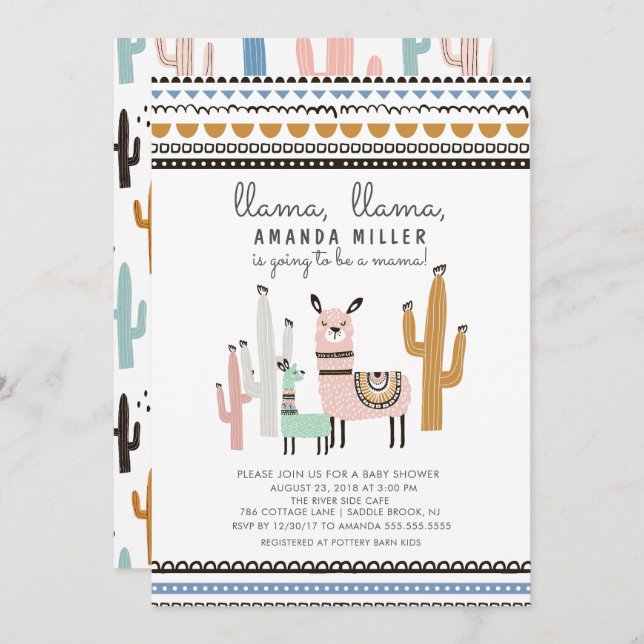 Llama Mamá Baby Shower Invitación (Anverso / Reverso)