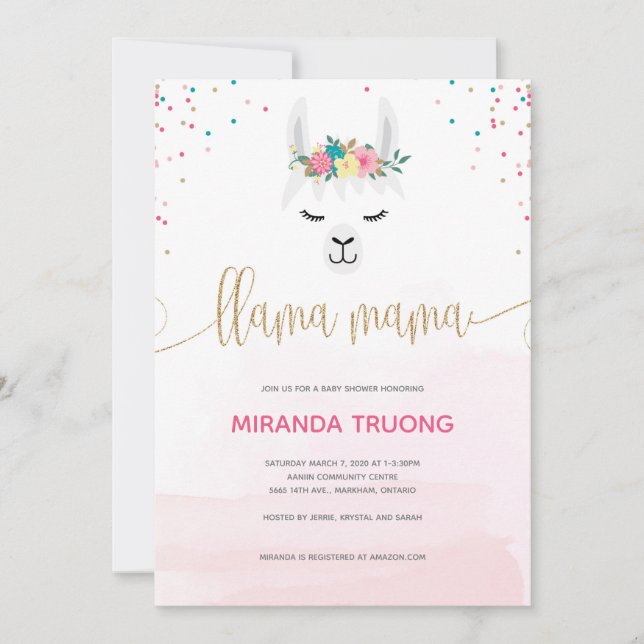 Llama Mamá Baby Shower Invitación (Anverso)
