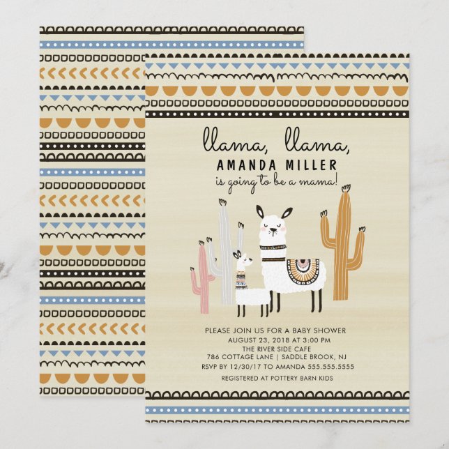 Llama Mamá Baby Shower Invitación (Anverso / Reverso)
