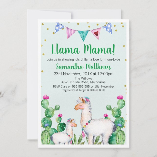 Llama Mamá Baby Shower Invitación (Anverso)
