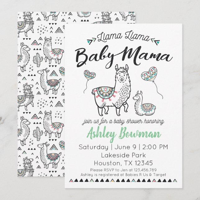 Llama Mamá Baby Shower Invitación (Anverso / Reverso)