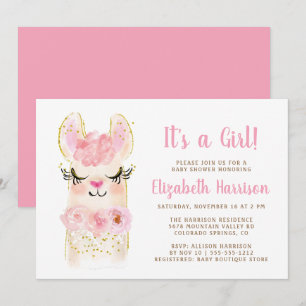 Llama Mama Pink Baby Shower Invitación