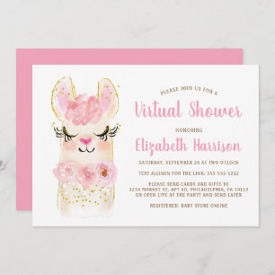 Llama Mama Pink Baby Virtual Shower Invitación