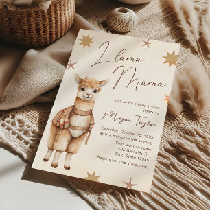 Llama Mama Vintage Beige Invitación a Baby Shower