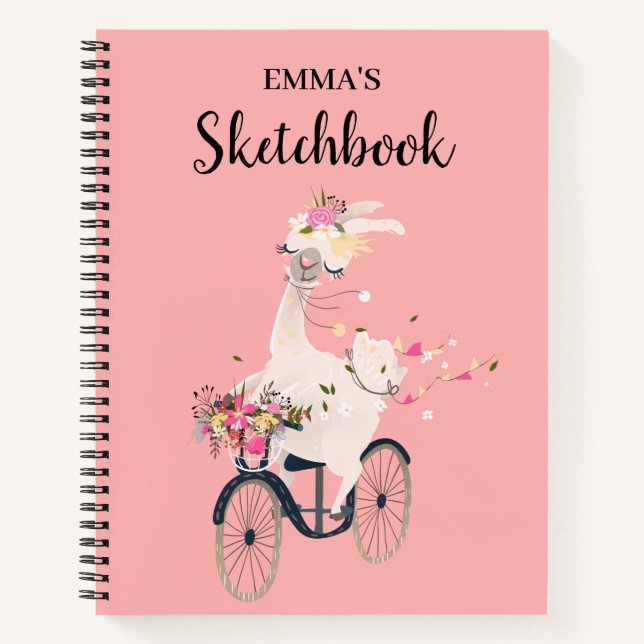 Llama montando bicicleta cuaderno personalizado pa (Anverso)