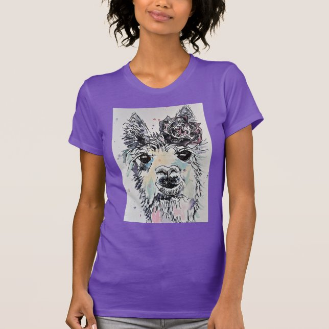 Llama morada linda acuarela mujeres camiseta (Anverso)