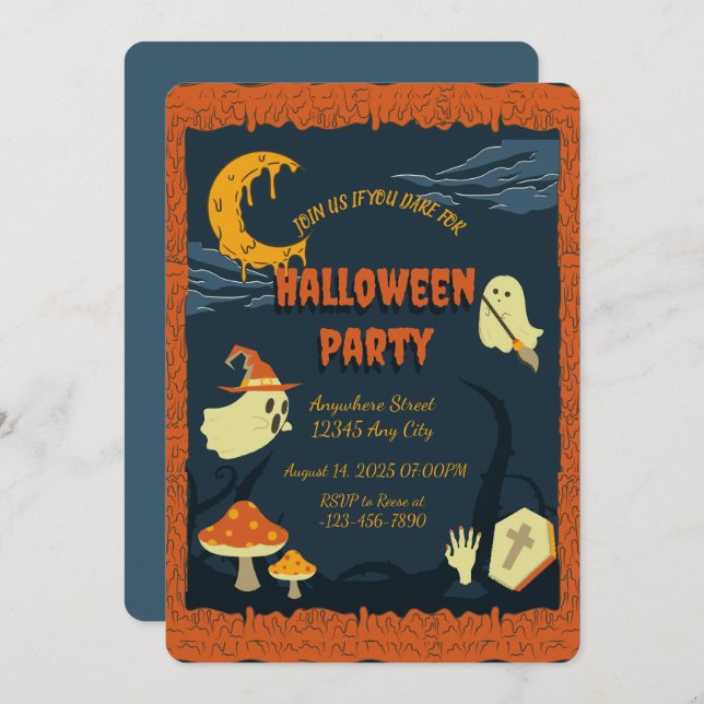 Llama naranja Spooky Halloween Party Invitación (Anverso / Reverso)