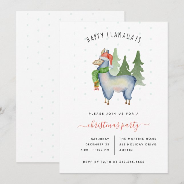 Llama navidades | Invitación de fiesta de vacacion (Anverso / Reverso)