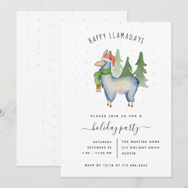 Llama navidades | Invitación de fiesta de vacacion (Anverso / Reverso)