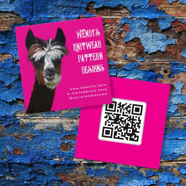 Llama Pink QR code Fiber Business Cards (Subido por el creador)