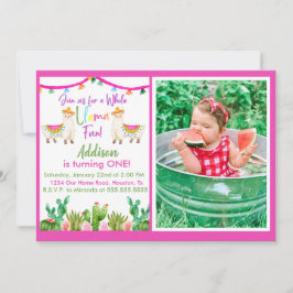 Llama rosa/ Cactus Fiesta Invitación a la fotograf