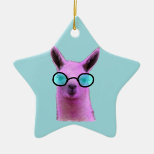 Llama rosa Guay! Ornamento Cerámico de Navidad