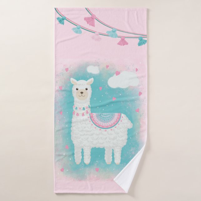 Llama rosa y menta suave (Toalla de baño)