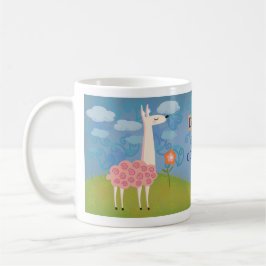 Llama rosada en la taza de la cumbre