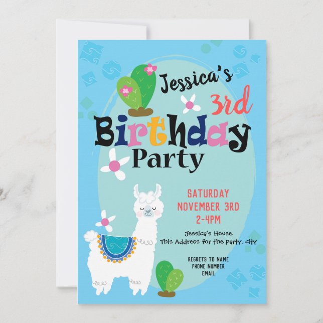 Llama sólo dice invitaciones a fiesta de cumpleaño (Reverso)