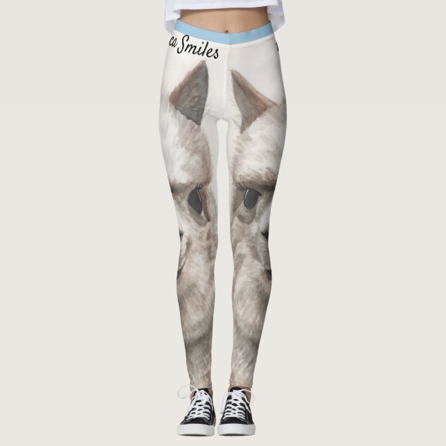 Llama sonríe el arte original Leggings (Anverso)
