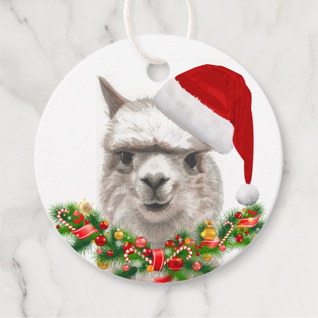 Llama sonríe Navidades amables etiqueta de regalo  (Anverso)