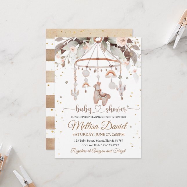 Llama Toys Boho invitación a Baby Shower Alpak Boh (Anverso/Reverso In Situ)