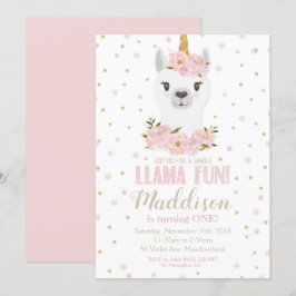 Llama Unicornio Invitación a cumpleaños Rubor Flor