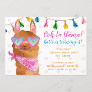 Llama vistiendo gafas de sol cumpleaños invitación