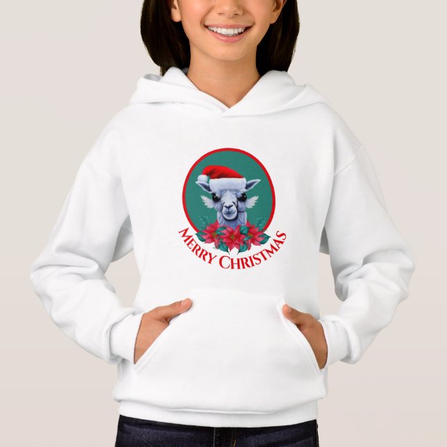 Llama Y Corona De navidad Con Hoodie De Texto (Anverso)