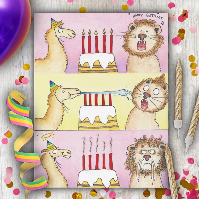 LLAMA Y LEÓN Feliz Cumpleaños Tarjeta postal de có (Subido por el creador)