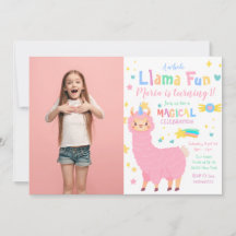 Llamacorn Photo Pink Llama Birthday Invitación