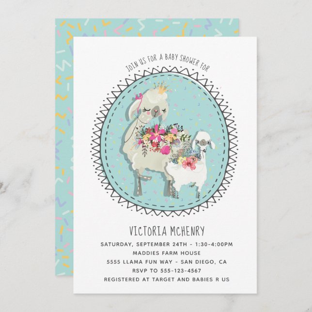 Llamada de mano Llama Mamma Baby Shower Invitación (Anverso / Reverso)