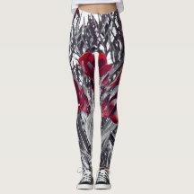 Llamadas Carmesí y Leggings con Estampado de Hoja