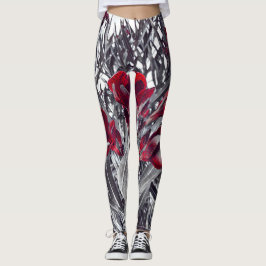 Llamadas Carmesí y Leggings con Estampado de Hoja