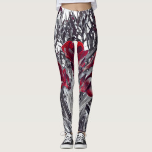 Llamadas Carmesí y Leggings con Estampado de Hoja