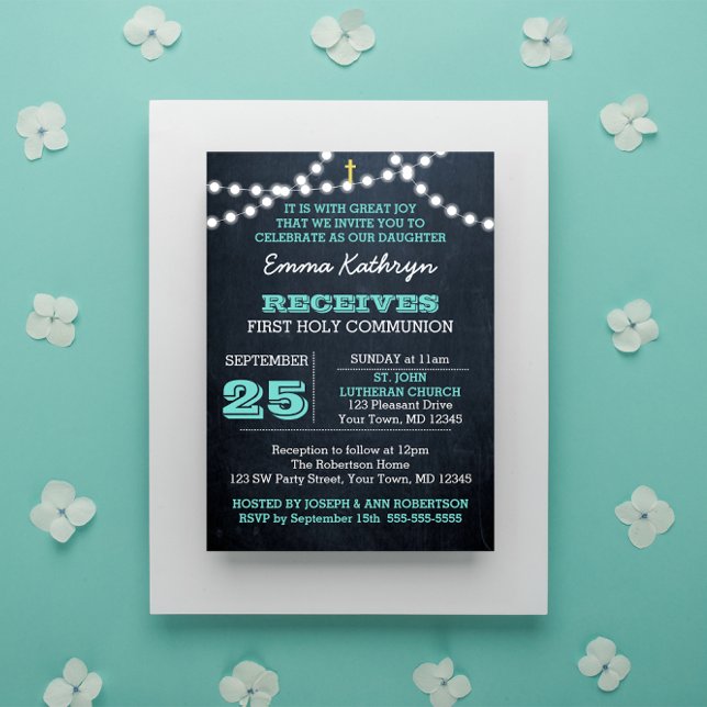 Llamadas de Chalkboard Invitación Verde azulada de (Subido por el creador)