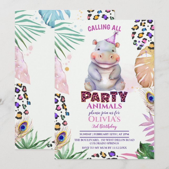 Llamando a todos los animales Fiestas Invitación a (Anverso / Reverso)