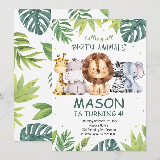 Llamar a todos los animales Fiestas a invitación d (Anverso / Reverso)