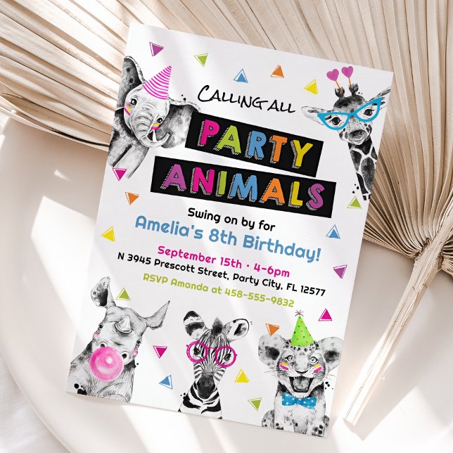 Llamar a todos los animales Fiestas Invitación de  (Calling All Party Animals Birthday Invitation)
