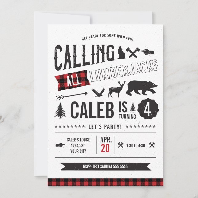 Llamar a todos los Lumberjacks Invitación de fiest (Anverso)