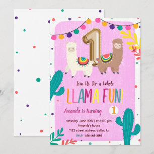 Llamas 1er cumpleaños invitación