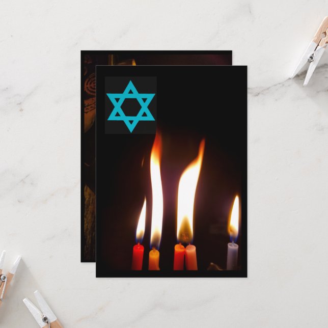Llamas a las velas de Chanukah, Invitación a la Es (Anverso/Reverso In Situ)