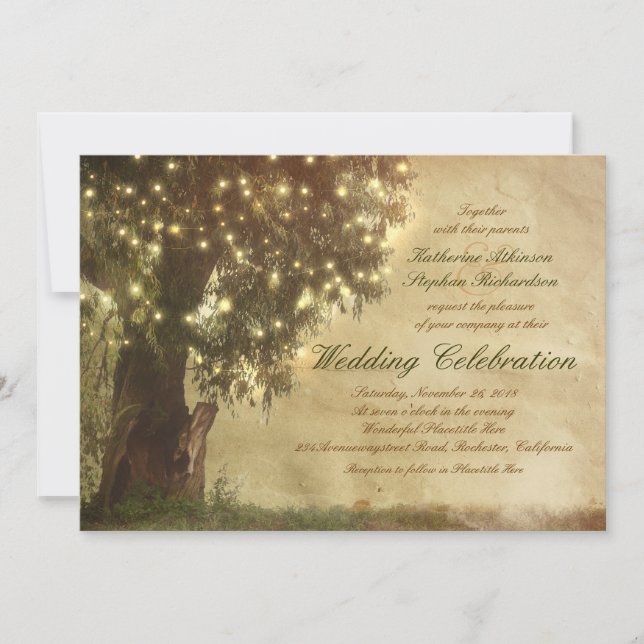 Llamas para la antigua invitación a la boda rústic (Anverso)