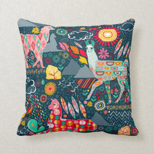 Llamas preciosas en el azul - Cojín decorativo