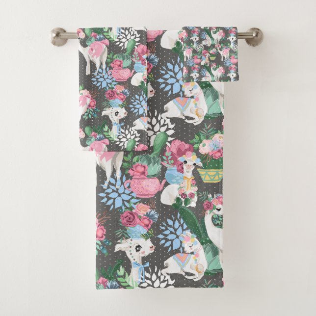 Llamas y toalla de flores (In situ)