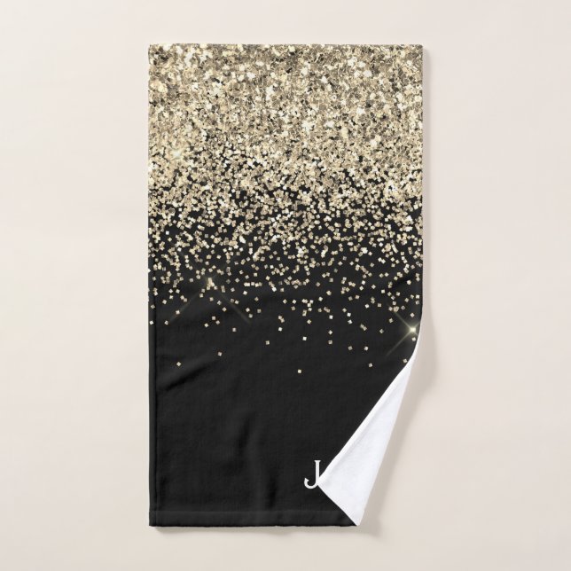 Llamativas Iniciales Monograma Dorado Negro Glitte (Toalla de mano)