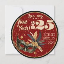 Llamemos al fiesta de Año Nuevo negro rojo glamoro