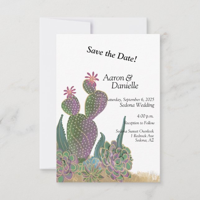 Llanura De Flor Cactus Guardar La Tarjeta De Fecha (Anverso)