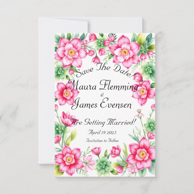 Llanura de flor rosa Guardar la tarjeta de fecha (Anverso)