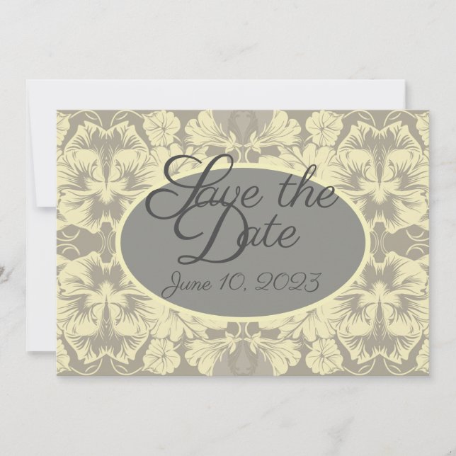 Llanura floral de marfil y gris salva la tarjeta d (Anverso)