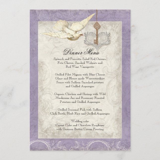 Llave a mi corazón, menú de la cena de boda del (Anverso)