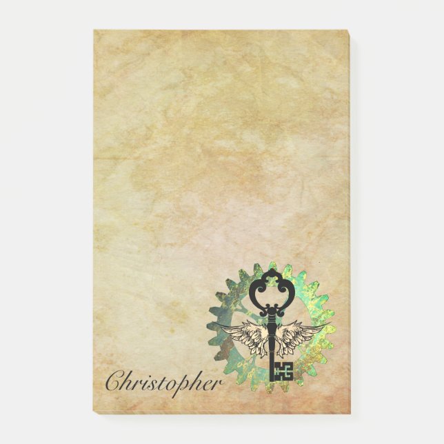 Llave alada Steampunk y notas posteriores a la rue (Anverso)