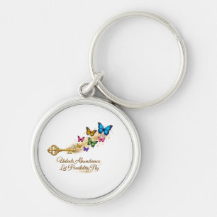 Llave dorada inspiradora y llavero de mariposa